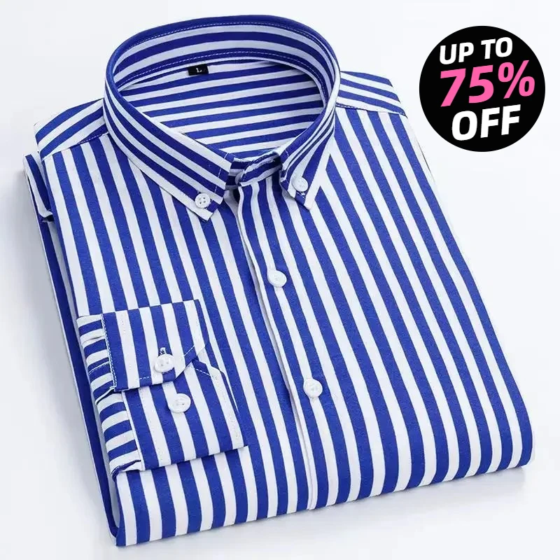 

Blue Striped Shirt For Men Long Sleeve Casual Business Formal Dress Shirts Male All-Match Slim Fit Fashion Korean Print Non-iron