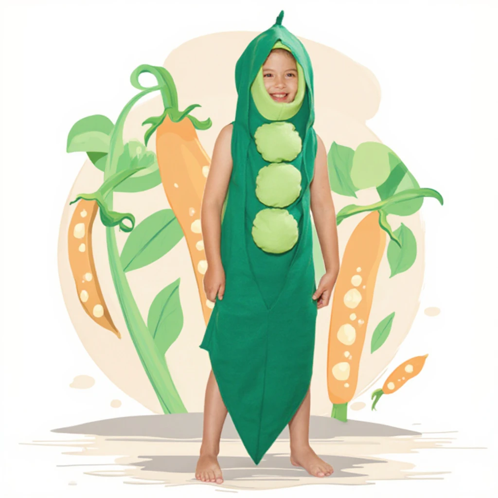 

Purim Fancy Dress Children's Unisex Green Pea Pod Costume for Stage Performance Veggie Role Play in School Halloween Games