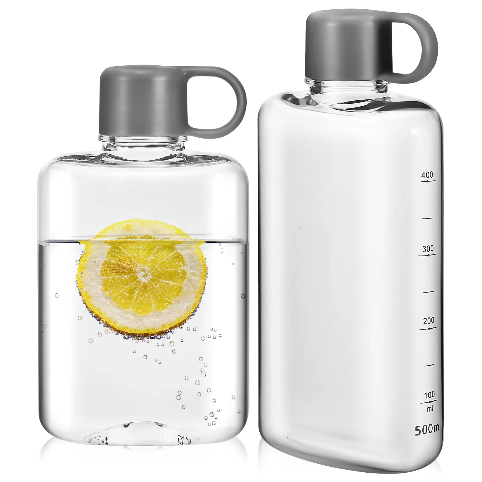 2 Pcs Portable Flat Kettle Flask Water Bottles Large Sports Travel Mug Drinking Cups Tritan Plastic Pot Outdoor