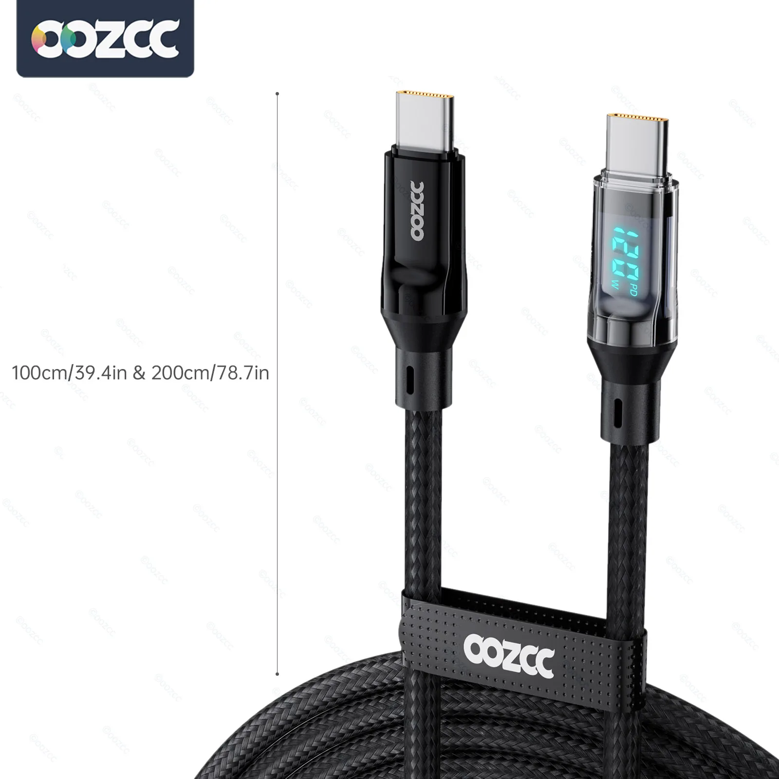 Oozcc 120W MAX 6A Ultra Fast Charging LCD Dynamic Display Cable, USB-A to Type-C PD Cable Nylon Data Sync, Compatible for Samsun