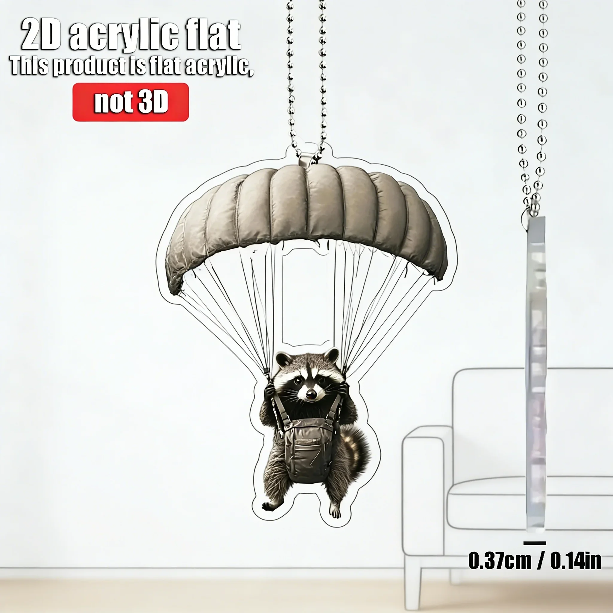 Flat 2D Raccoon Acrylic Keychain RV Hanging Ornament Creative Home Festival Decor Pendant