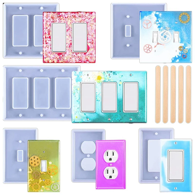 

6 Pieces Light Switch Cover Resin Molds Switch Plate Silicone Molds Socket Panel Epoxy Molds