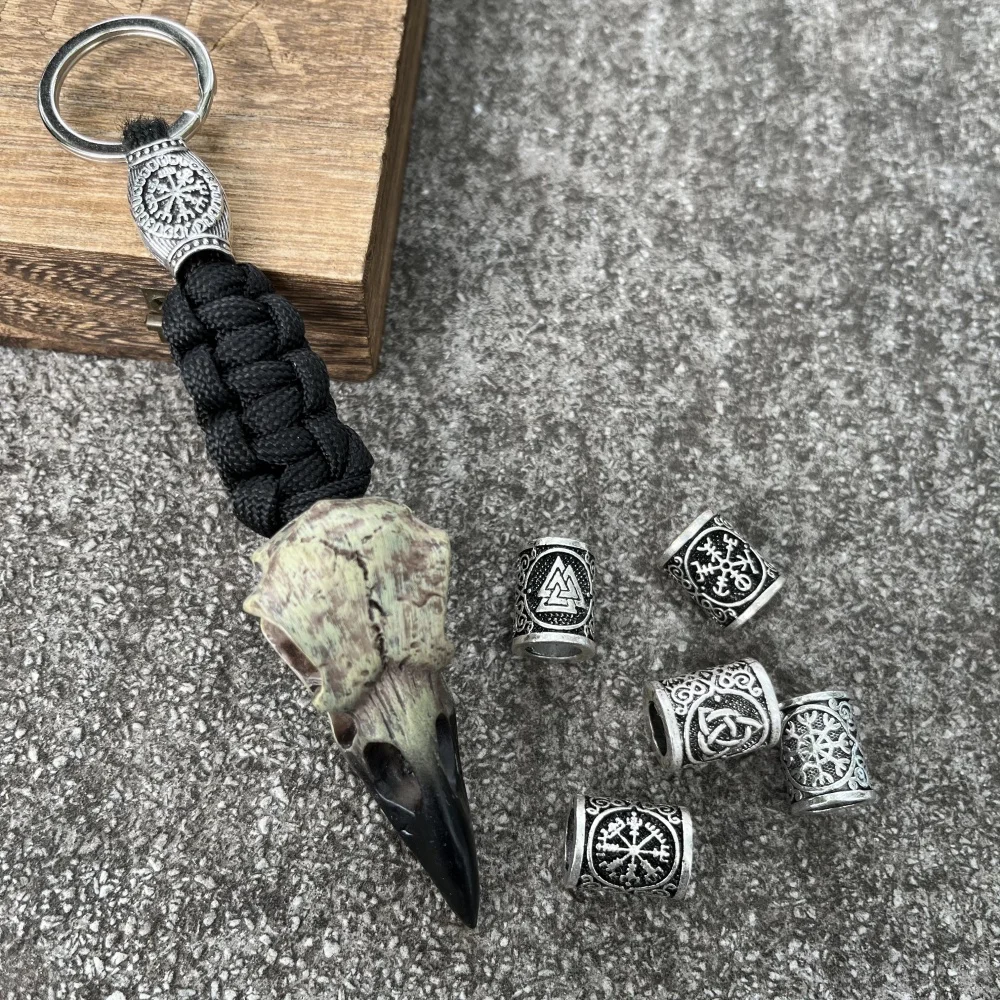 Nostalgia Norse Odin Raven Crow Skeleton Keychain Viking Pirate Runes Bead Paracord Resin Eagle Head Keyring Halloween Jewelry