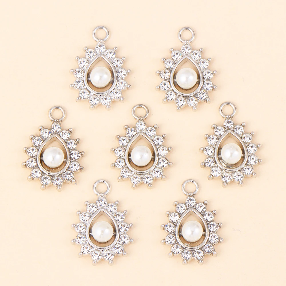 

10Pcs Exquisite Luxury Inlaid Pearl Crystal Water Drop Pendant Necklace for Women Making Wedding Jewelry Accessories Gifts