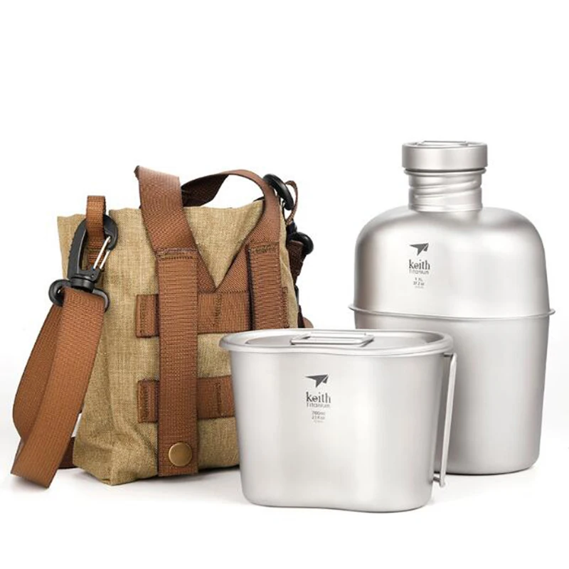 

Keith Titanium Cooking Set Military Lunch Box Water Bottle Bacteriostatic Cutlery Outdoor Travel Picnic Camping Cookware Pot Kit