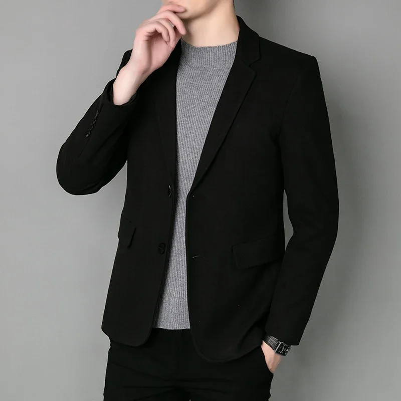 Blazer Fashion Business Handsome Gentleman Korean Version of British Style Casual Slim Solid Color Wedding Work Woolen Blazer