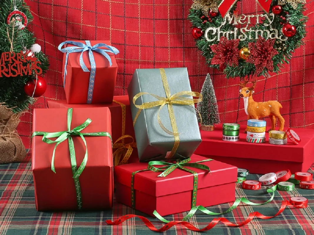 10 Yards/Roll Christmas Ribbon 25mm CartoonRibbons For Christmas Gift Wrapping Yule Decorative Ribbon Handmade Crafts Ornament