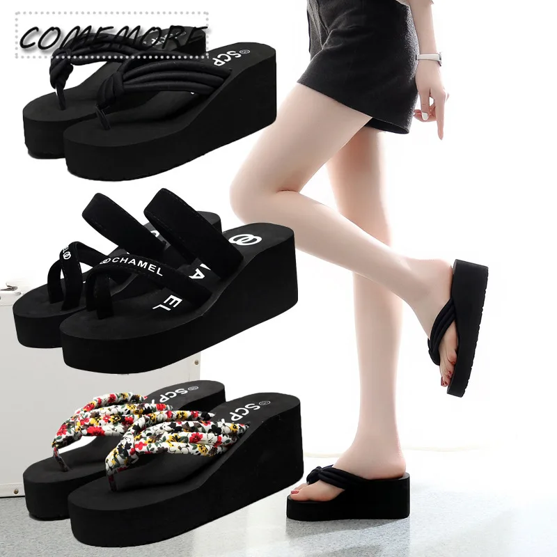 2024 Platform Sandal Women Slipper High Heel Summer Shoes Fashion Wedges Slippers Black Home Bathing Flip Flops Zapatillas Beach