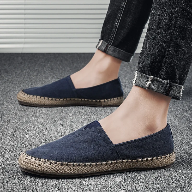 Men\'s Flat Canvas Shoes High quality Espadrilles Footwear Hemp Lazy Flats For Men Moccasins Male Loafers Driving Shoes