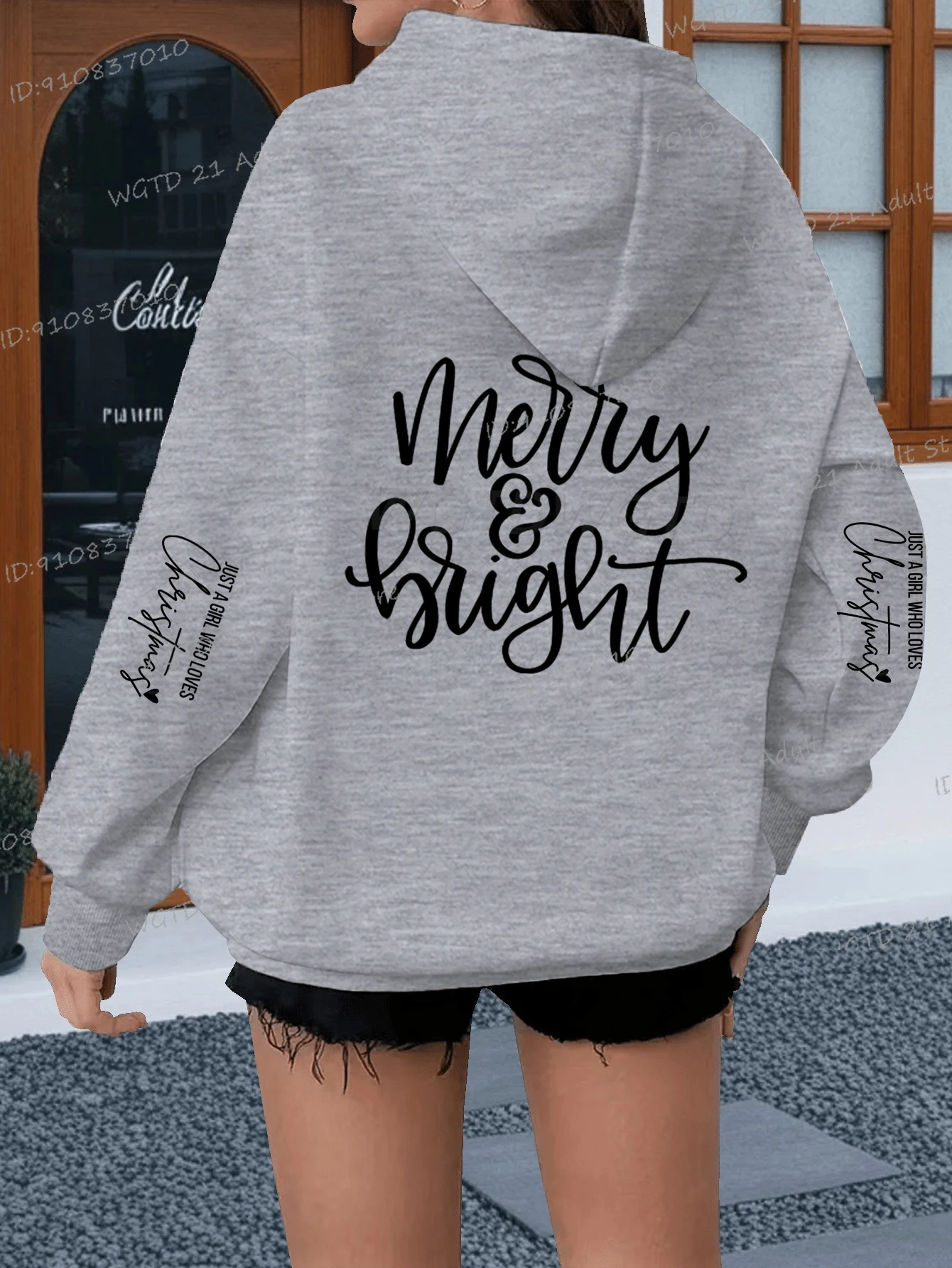 المرأة "Merry & Bright" طباعة هوديس خمر أزياء طويلة الأكمام عيد ميلاد سعيد مقنعين أسلوب بسيط عيد الميلاد الإناث هوديي الهدايا