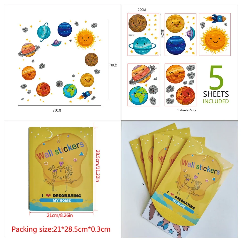 For Room Interior Decor With 5 Sheet Wall Stickers Featuring Planet Sun And Solar System Theme For Young Astronomers