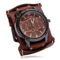 Reloj de pulsera de cuarzo para hombre, cronógrafo de lujo con esfera grande, ancho, de cuero genuino, estilo Punk, deportivo, a la moda, novedad de 2023