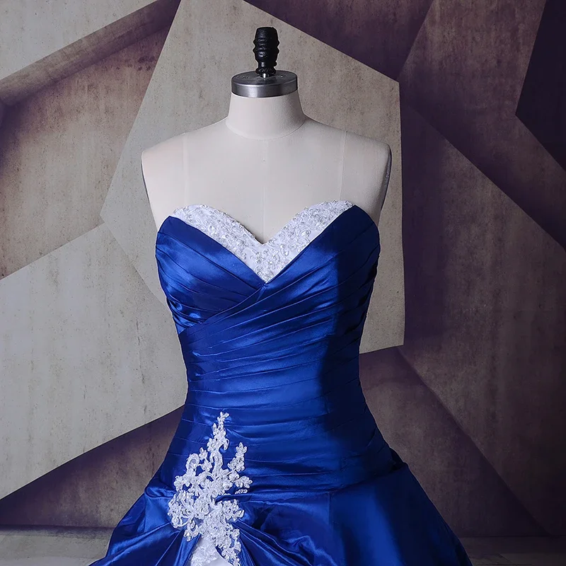 Vintage Royal Blue And White Wedding Gowns Dresses 2024 Sweetheart Lace Up Vestidos De Noiva Plus Size Sexy Long Bridal Dresses