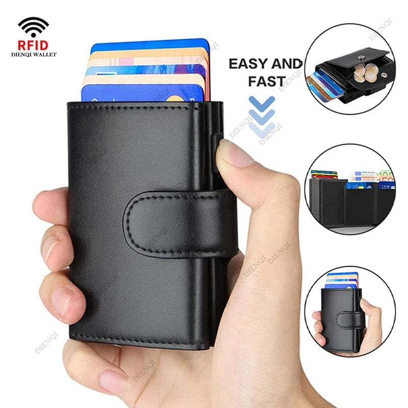 Portfele męskie ze skóry z mikrofibry Rfid Modne etui na karty Trifold Portfel Torby na pieniądze Inteligentny, cienki portfel z kieszenią na monety