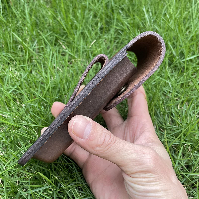 15 CM Foling Knife Holder Embossed Cowhide Scabbard Pocket Knife Cover Leather Sheath Case Camping Knife Holsters Belt Buckle