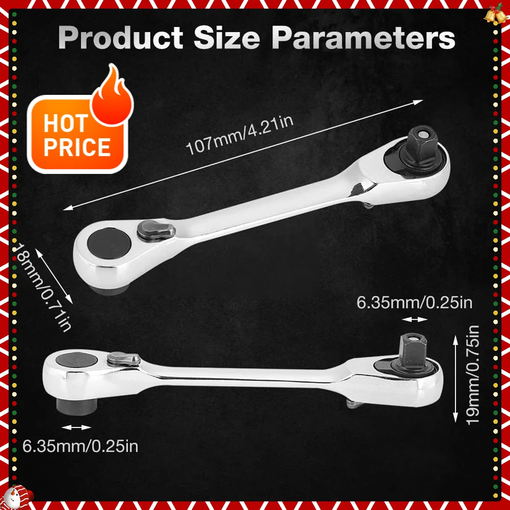 2025年 2-in-1 ミニラチェットレンチ – 1/4インチ両頭ソケットドライバーハンドル、72歯高速ラチェット、コンパクトユニバーサル修理ツール