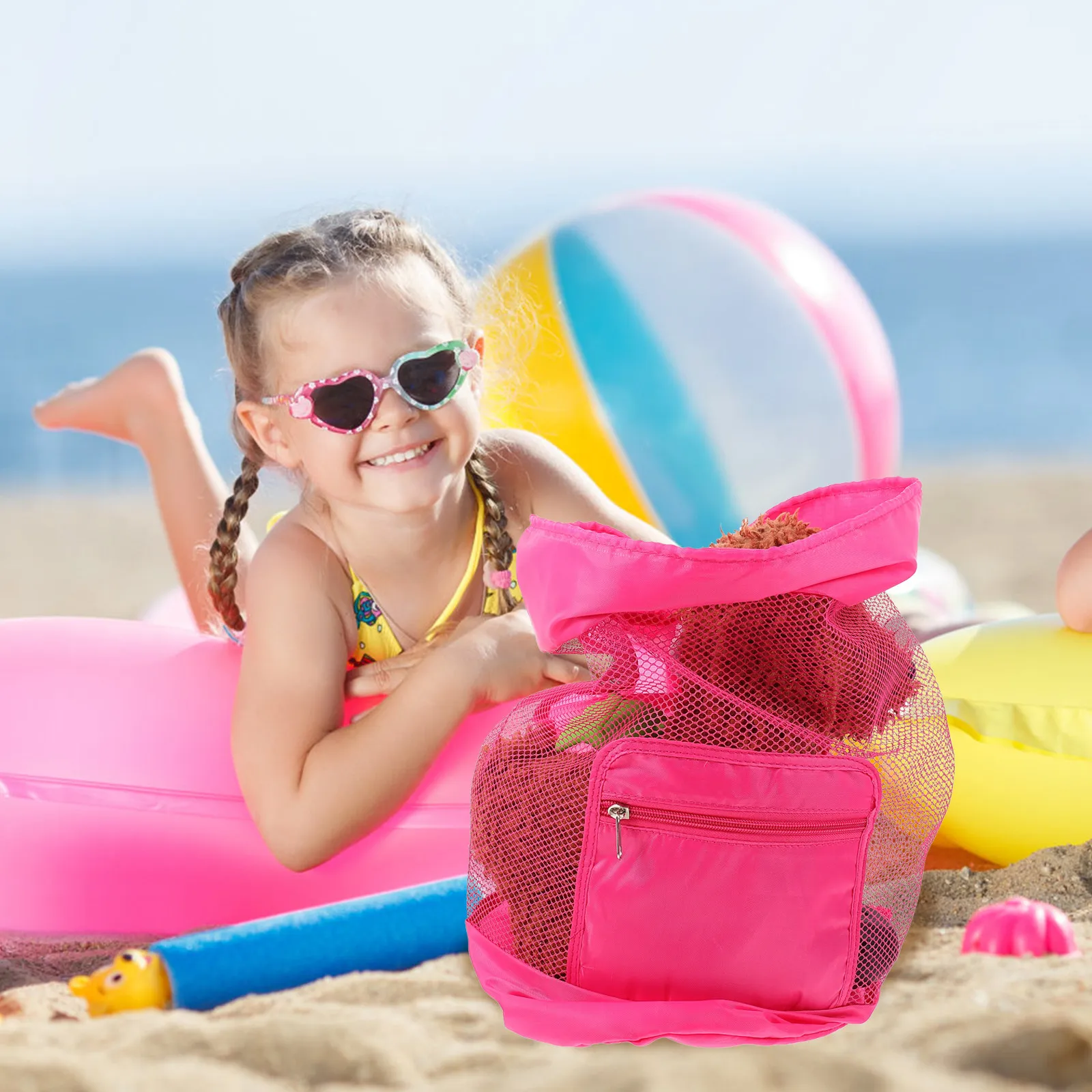 Spacious Mesh Beach Bag for Kids – Lightweight Foldable Storage Pouch for Towels, Shells & Sunglasses