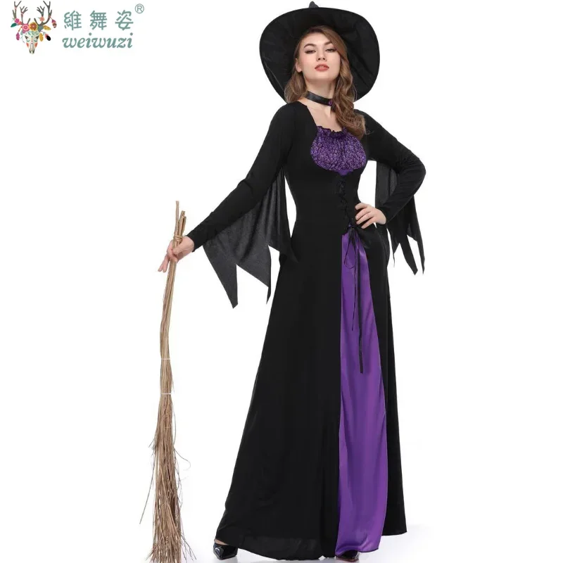 

Witch Costume Women Long Sorceress Classic Dress Adult Renaissance Outfits Halloween Dress-up Disguise Role Playing Party Outfit
