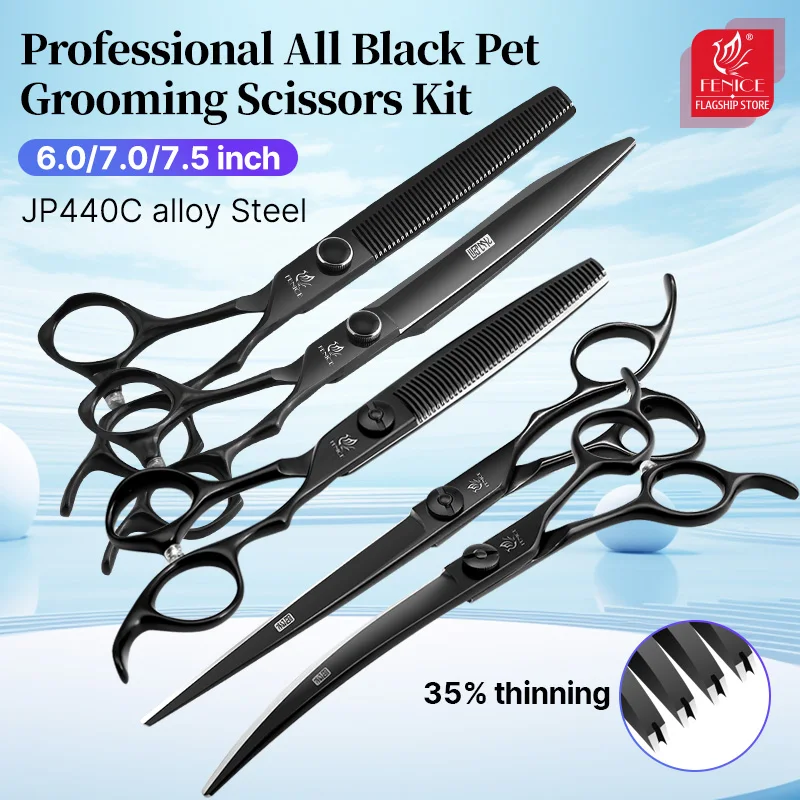 

Fenice Professional 6.5/7.0/7.5 inch JP440C Steel Black Pet Grooming Scissors Shears Set Kit Dog Hair Trimming Tools Groomers