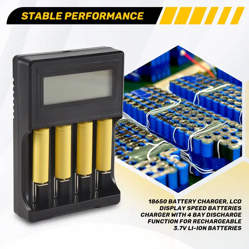 A73E-18650 Battery Charger, LCD Display Speed Batteries Charger With 4 Bay Discharge Function For Rechargeable 3.7V Li-Ion Batte