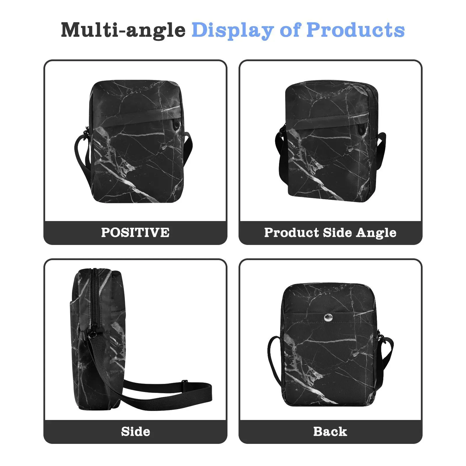 Fashion Men's Shoulder Bag Black Marble Print Handbag Easy Travel Crossbody Bag Quality Small Messenger Bag