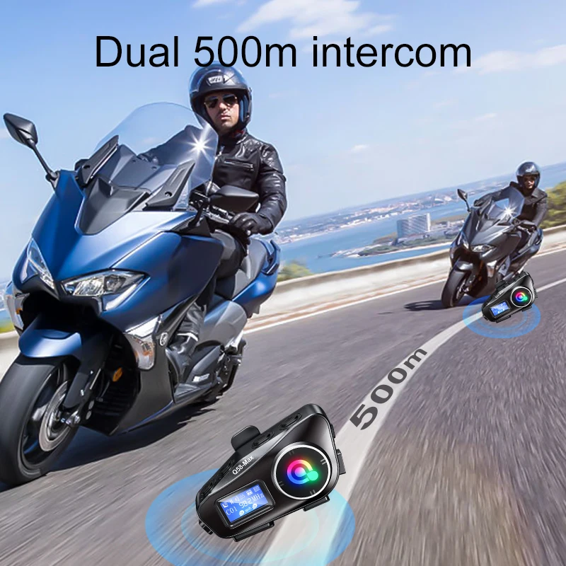 Bluetooth Motorcycle Intercom Helmet Headsets Wireless Communication Interphone BT 5.3 FM LED Screen Music Share For 2 Rider