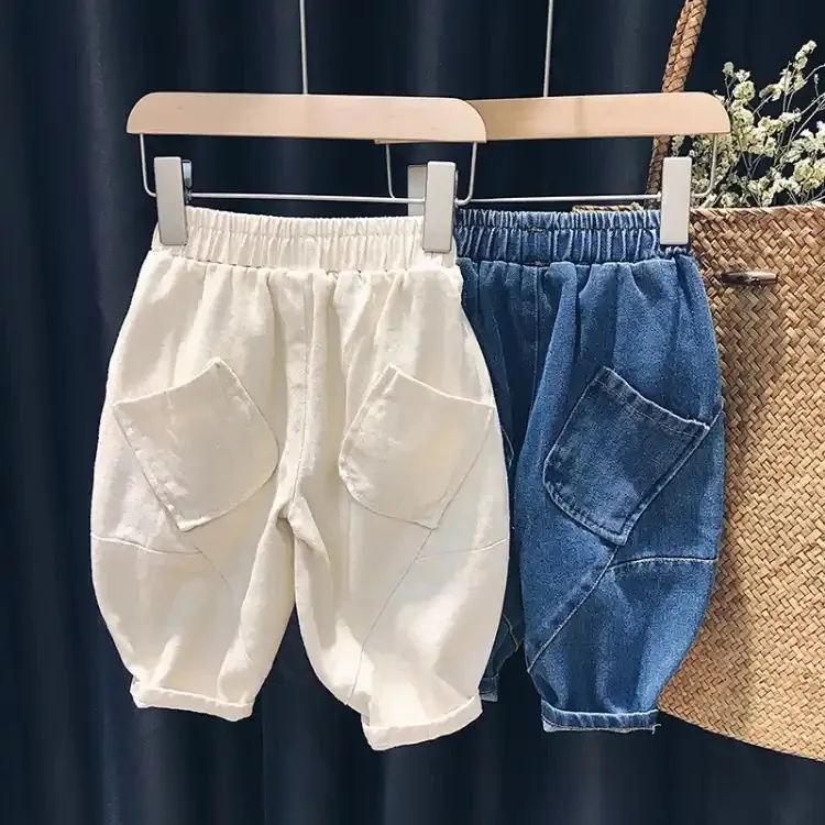 Spring Versatile Baby Boy Harem Pant Cotton Solid Elastic Waist Toddler Kid Boys Denim Pant Loose Casual Infant Boy Carrot Pants