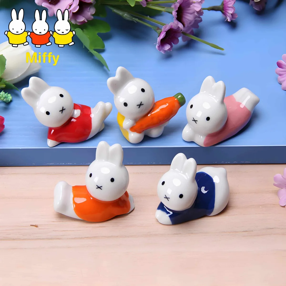 

Kawaii Miffy Rabbit Держатель для палочек для еды Держатель для ручек Милый мультяшный керамический ремесленный счастливый кролик Настольный садовый декор