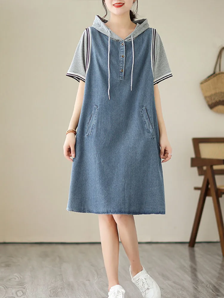 Amax luluE 2025 letnie długie ubrania moda damska luźna elegancka Denim Mini sukienki damskie luksusowe Vintage Casual Classic Vestidos — zdjęcie 4