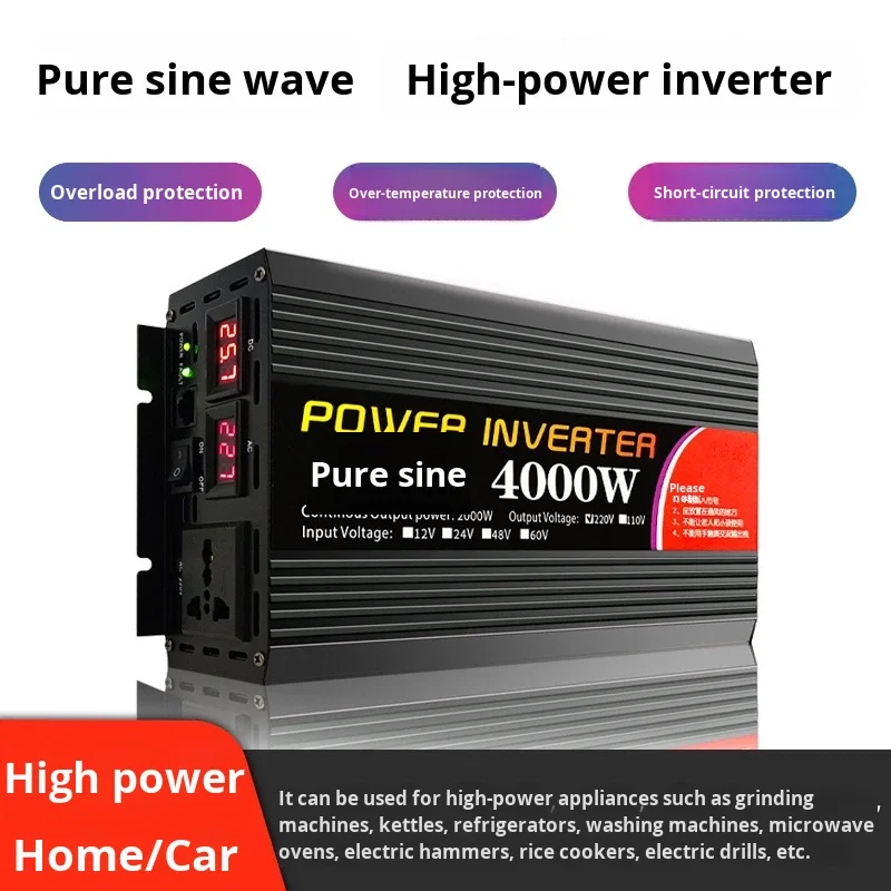 Car Inverter Pure Sine Wave 12v 24v 48v 60v To 220v 4000W High Power Car Van Converter