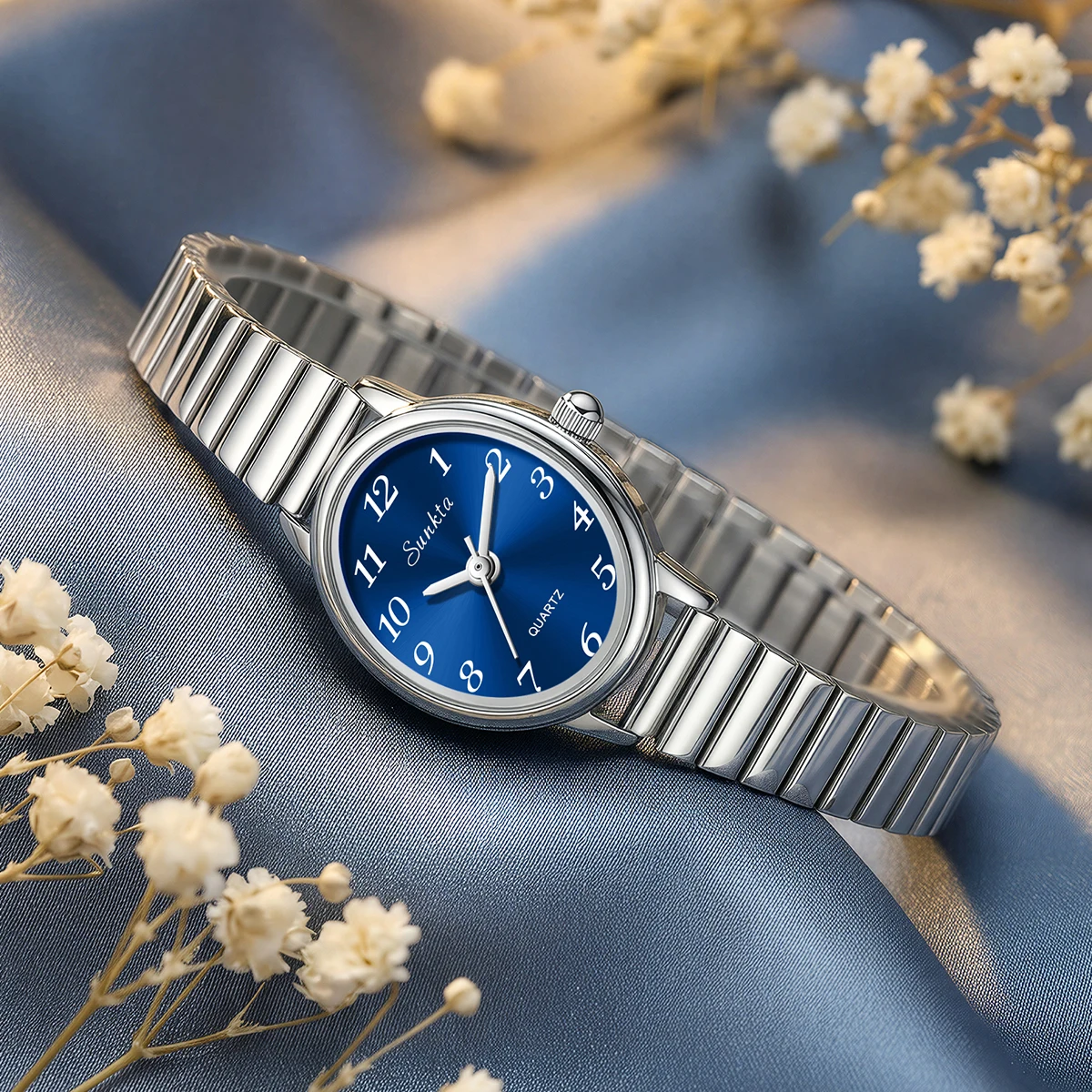 SUNKTA Elegant Women's Watches Fashion Simple Women's Watch Trendy Personalized Stretch Steel Band Quartz Watch Christmas Gifts
