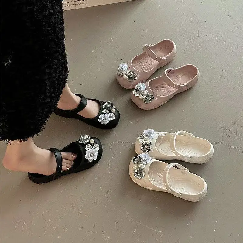 

2026 New Floral Ballet Hole Shoes Women Cute Thick Soft Sole Non Slip Slip On Sandals Beach Closed Toe Slippers