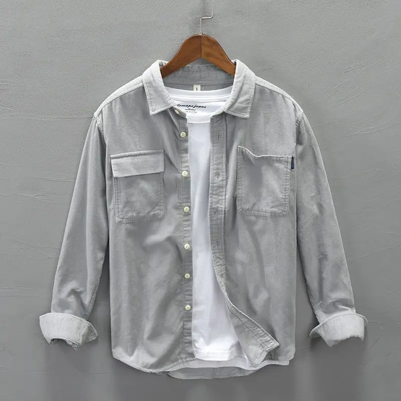 Rduroy Men's Hong Kong Style Loose Long Sleeve Jacket Shirt Youthful Vitality Style for All Seasons Unbranded Middle-Aged And...