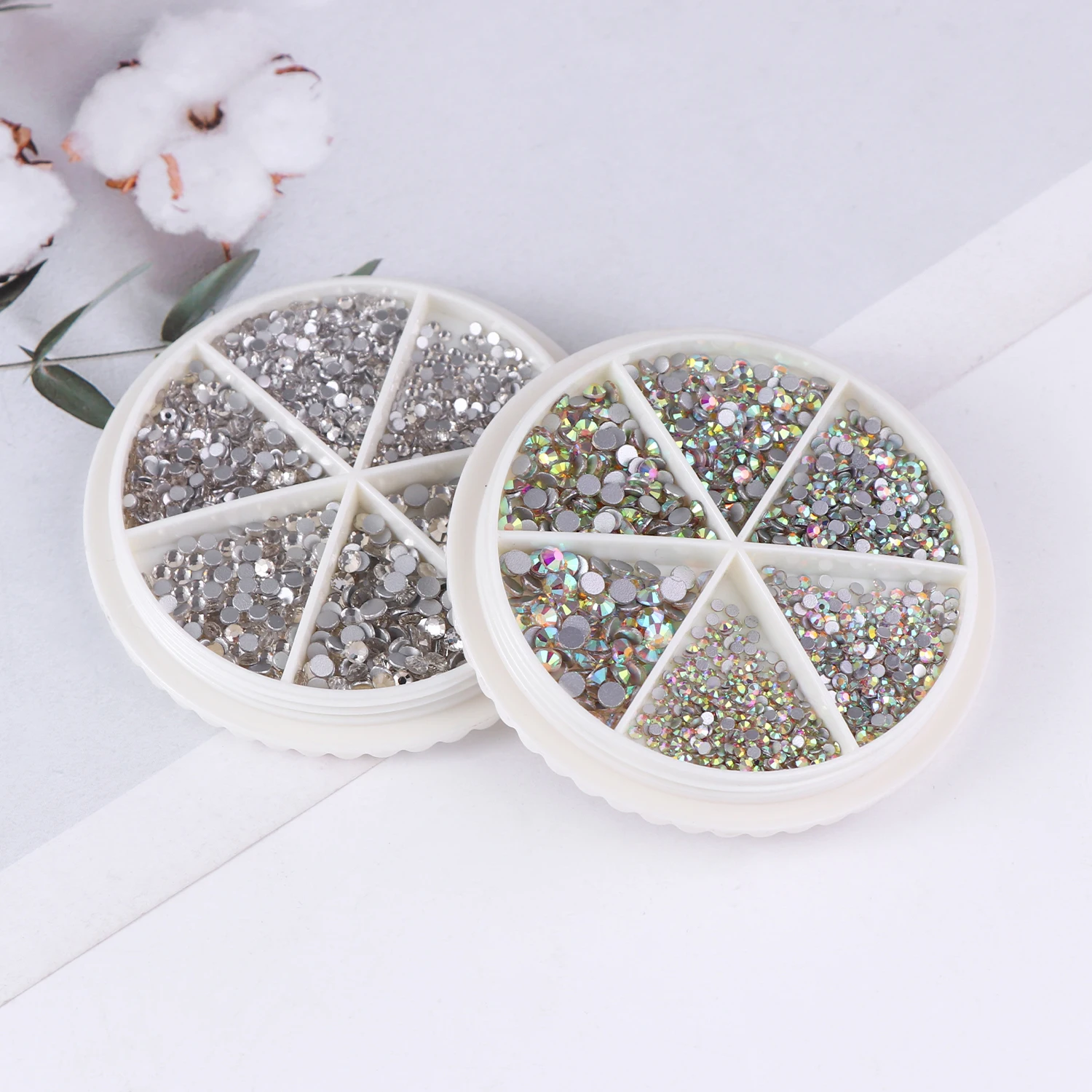 1440Pcs/Box AB Crystal Glass Nail Rhinestones Multi-Size Flatback Gem Strass Stones Nail Accessories DIY 3D Nail Art Decorations