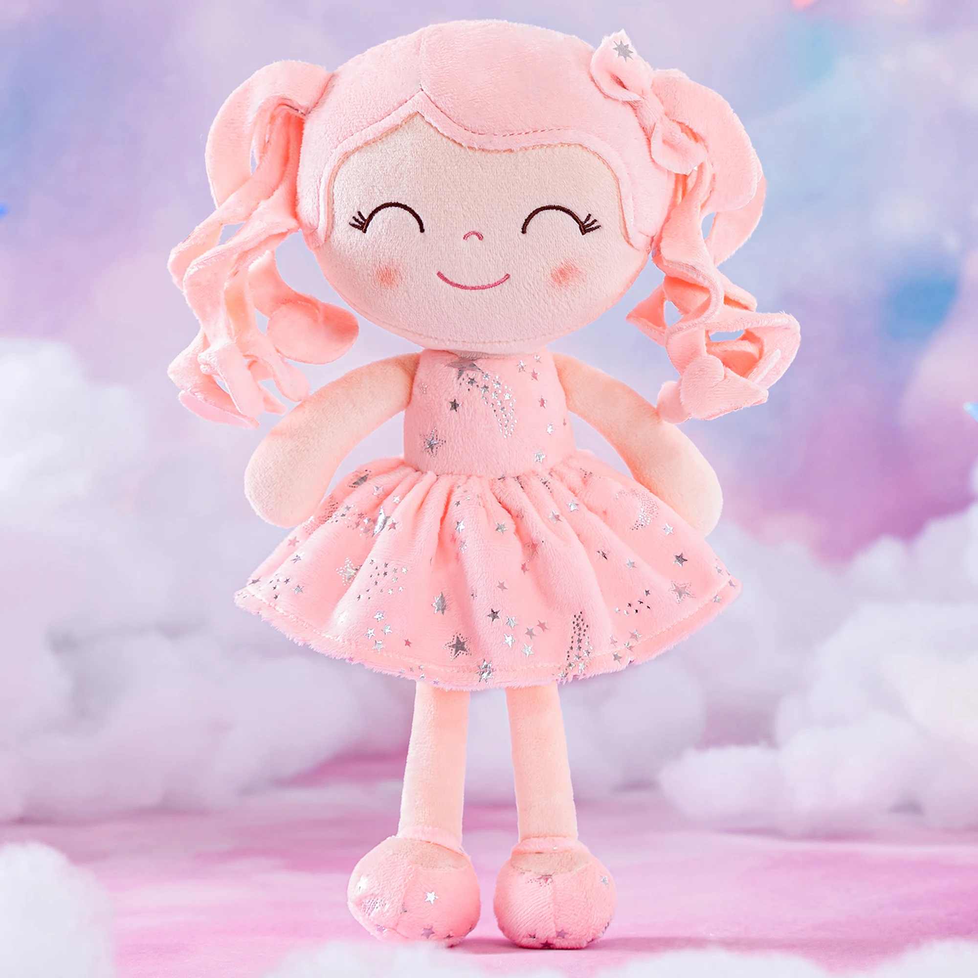 Baby Doll Curly Hair Starry Sky Series, Christmas Gifts Ideas Baby's first Birthday Gift Coral Pink