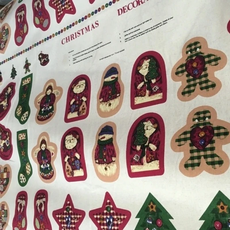 

145cm X 55cm Linen Cotton Christmas Stocking Fabric Kit Santa Elk Claus Gingerbread Snowman And Tree Dolls for Manual Crafting