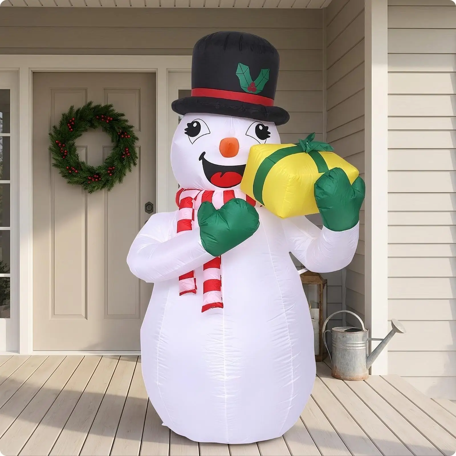 Outdoor Inflatable Christmas Snowman Decorations for Lawn with Festive Hat Scarf Gift Box and Ground Anchors Holiday