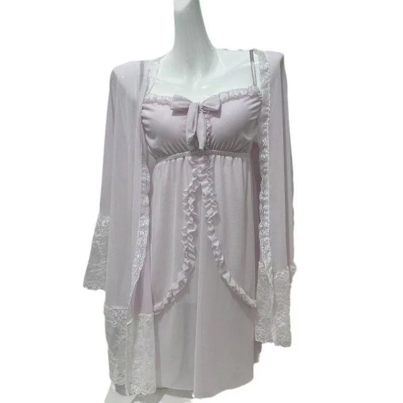 Loungewear Two-piece Set Women's Spring and Autumn Loose Korean Version Summer Suspender Pajamas  Sweet Court Style Lace Pajamas