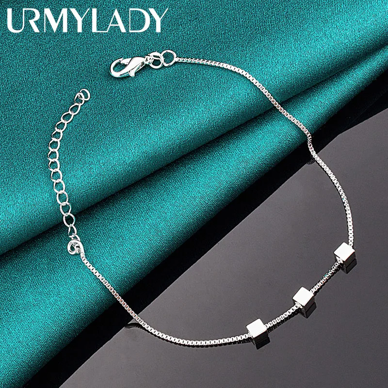 

URMYLADY 925 Sterling Silver Small Square Bracelet For Women Wedding Engagement Party Fashion Jewelry