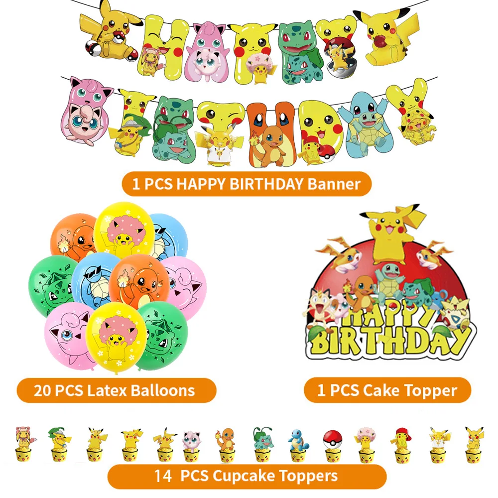 Pokemon themed birthday party supplies, Pok é mon Pok é mon flag raising balloon cake topper set