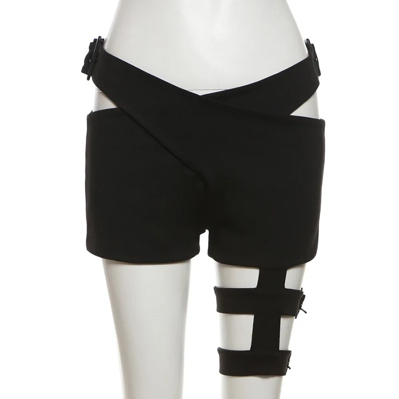 Nibber New Fashionable Women Baring Waist High Street All-match Tight Sexy Locomotive Hot Nightclub Cool Elastic Black Shorts