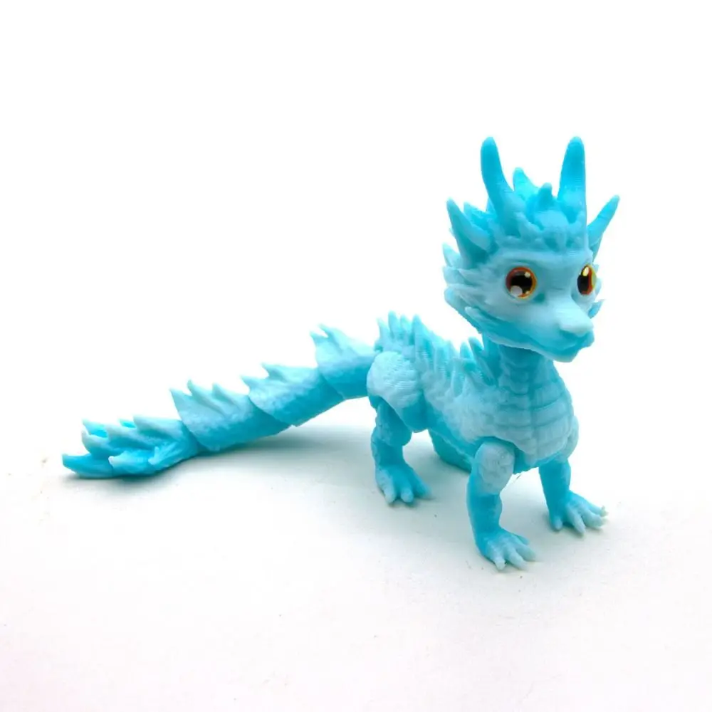 Long Haired 3D Printed Dragon Home Office Movable Joint Dragon Model Toy Multi-color Gradient Dragon Action Figure