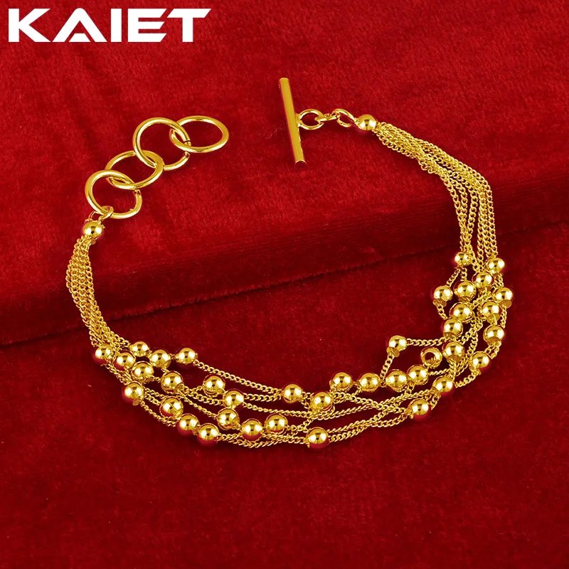 KAIET 24K Gold Color Smooth Bead Chain Bracelet For Women Weddings Party Fashion Charm Accessories Jewelry