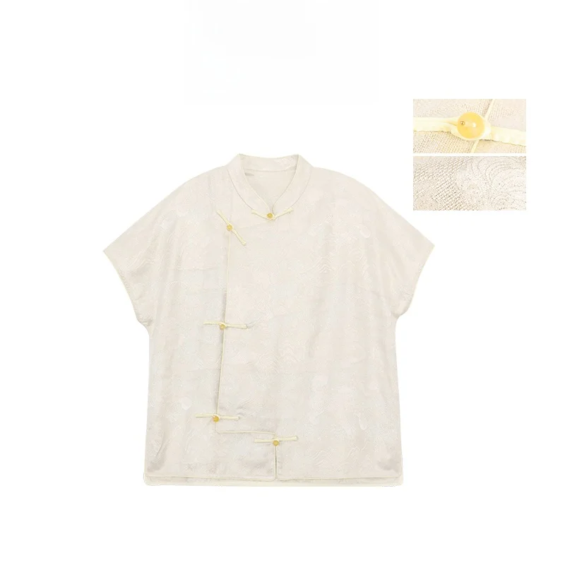 

Шелковый топ Mannala Q2285 с золотым тиснением, узором «Пион-облако» и цветком лотоса для женщин