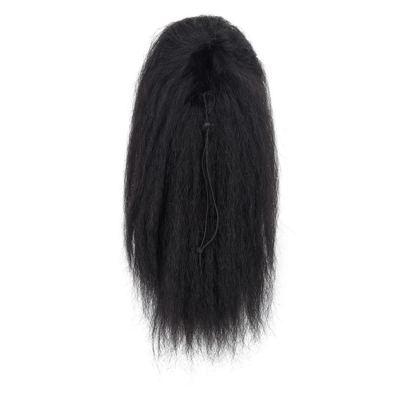 여성용 리얼 헤어 가발 푹신한 드로우 스트링 스트레이트 포니테일 자연스럽게 기질을 풍기고 높은 포니테일 탄력 헤어 네트