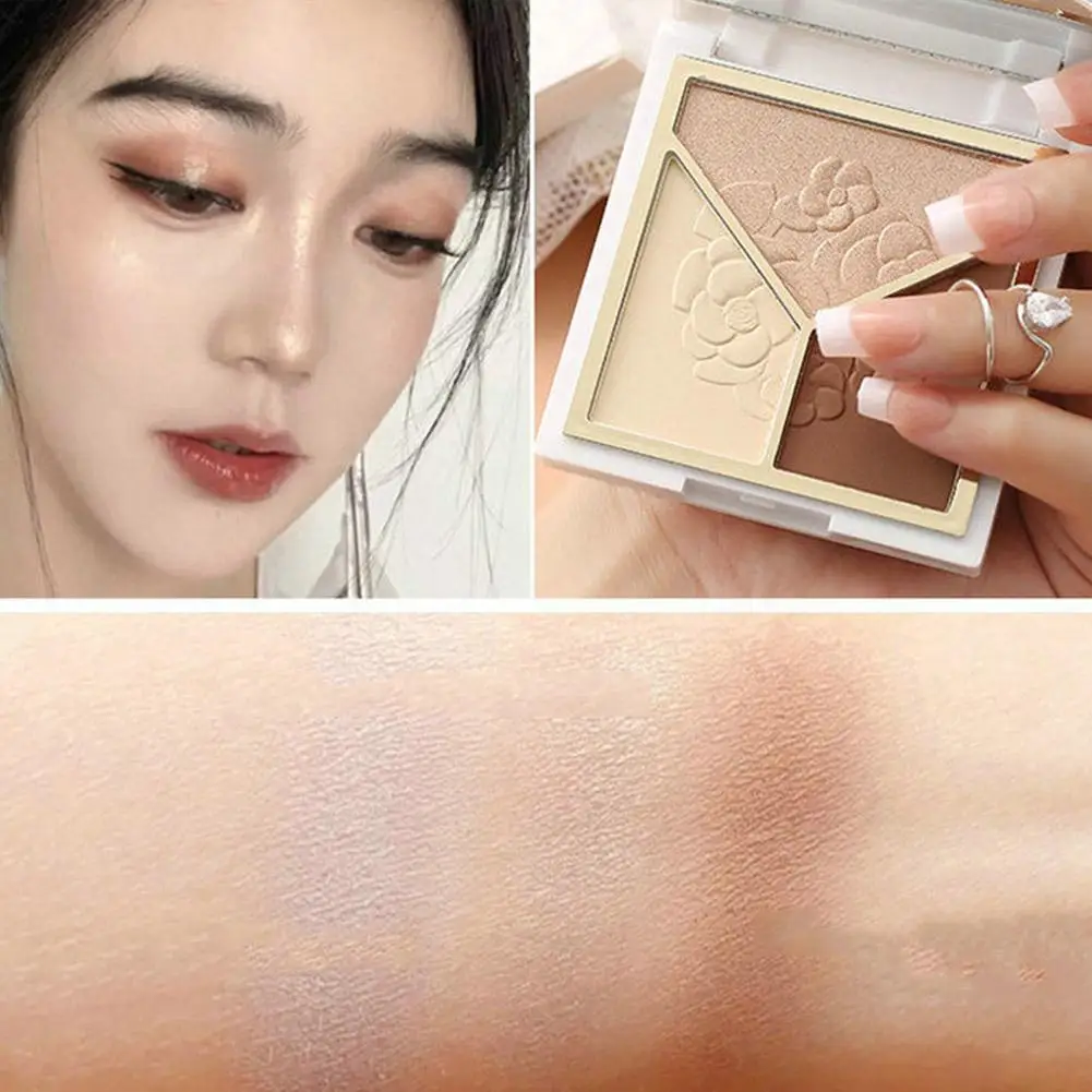 Three-Color Eyeshadow Palette Matte Pearlescent Pink Brightening Lasting Pigment Makeup Long Brown Champagne Eye Highlight E4F0