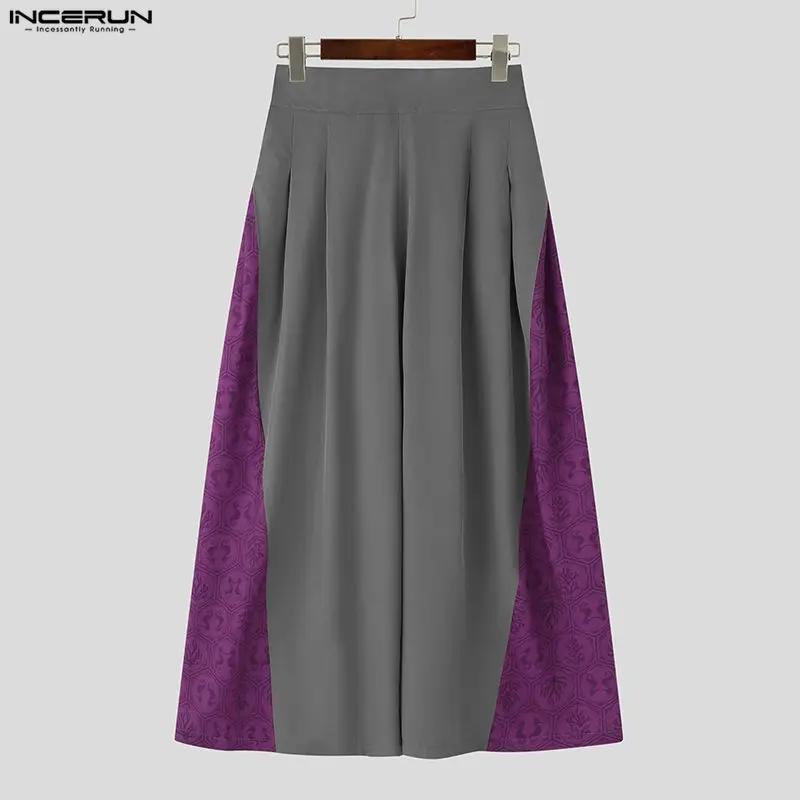 

INCERUN Men Wide Leg Pants Printing Patchwork Pleated Trousers Men Streetwear Oversize 2026 Joggers Fashion Casual Long Pants
