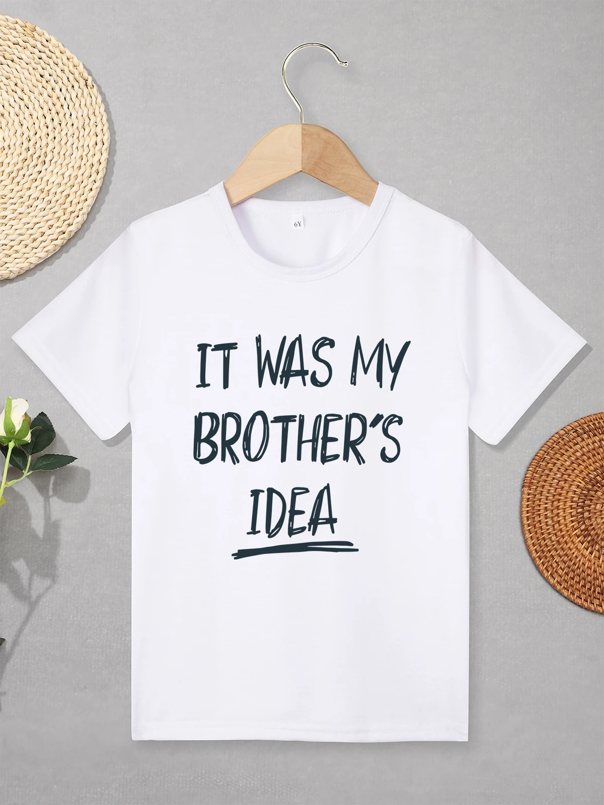 Spring Summer Kids T Shirt “It Was My Brother's Idea” Casual Outdoor Play Children T-shirt Short Sleeve High Quality Fabric