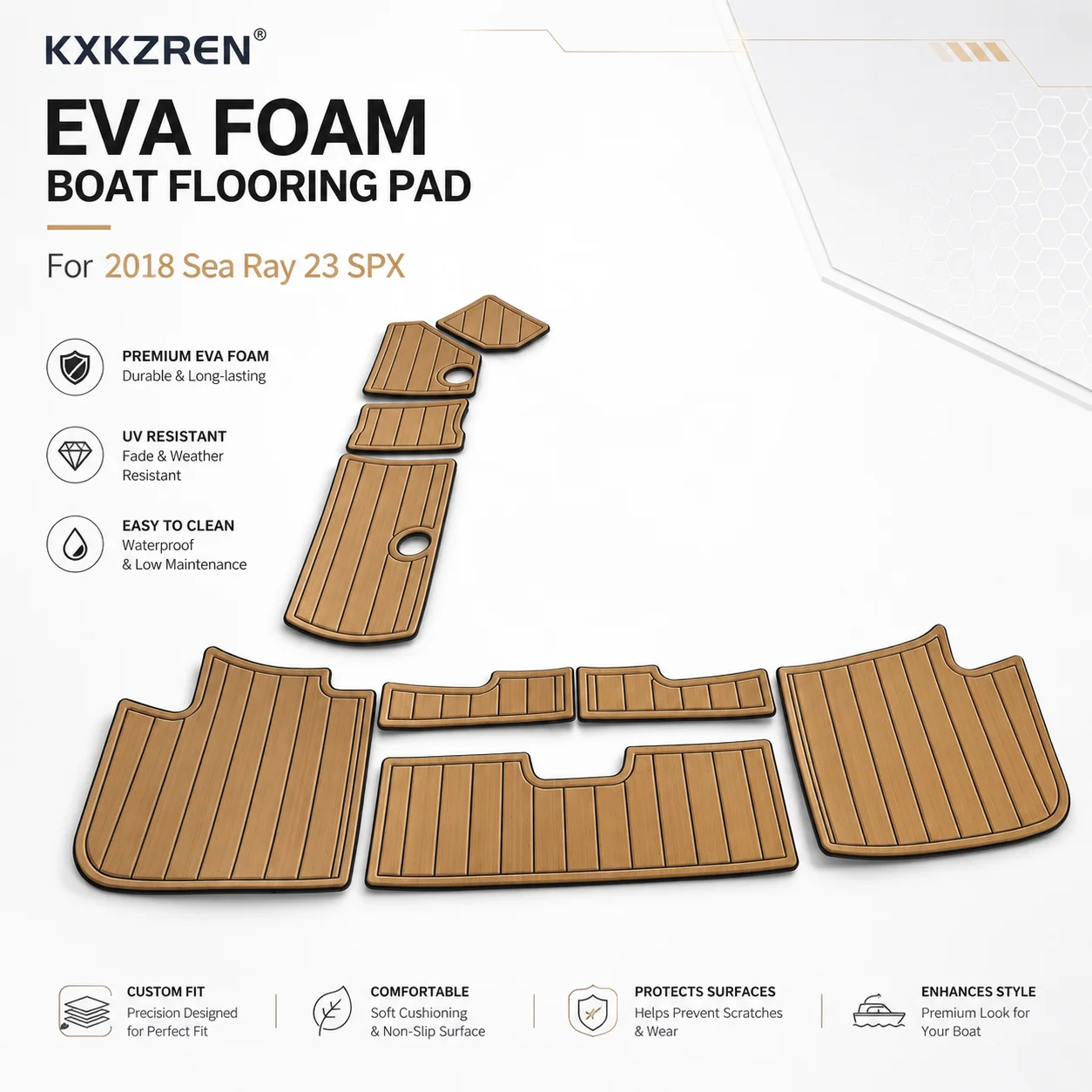 KXKZREN Precut EVA Marine Flooring Set Compatible with 2018 Sea Ray 23 SPX Non Slip Cockpit Deck Mats Boat Floor Replacement Kit