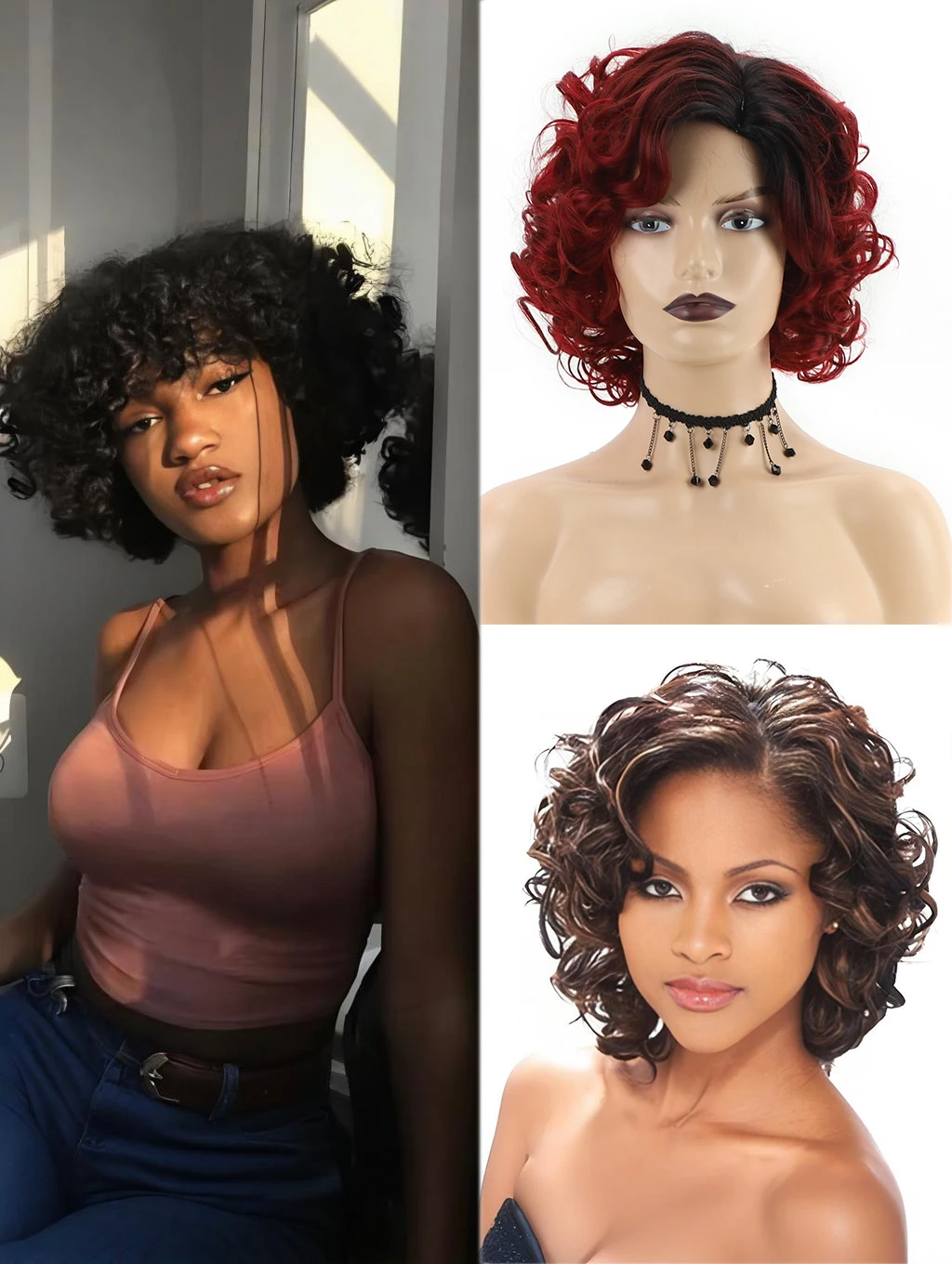 Synthetic Women Fashion Short Wig Black, African American, Hair Natural, Bounce, Fluffy, Wave, Cosplay